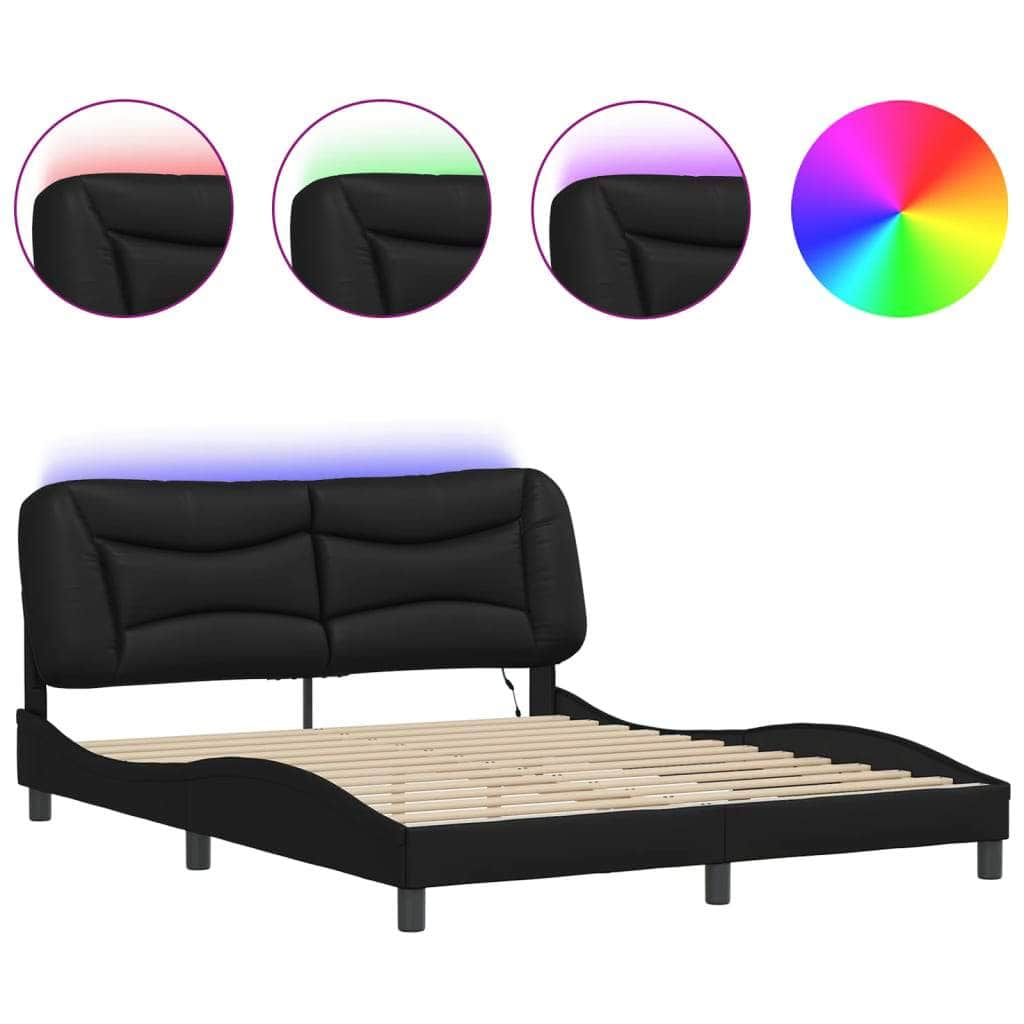 Bed Frame with LED Lights Black Queen Size