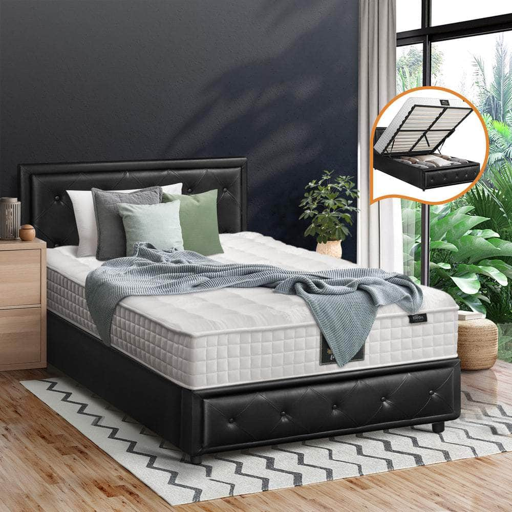 Bed Frame with Mattress Gas Lift Leather/Fabric