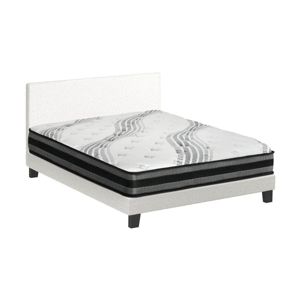 Bed Frame with Mattress Set Grey/White Fabric