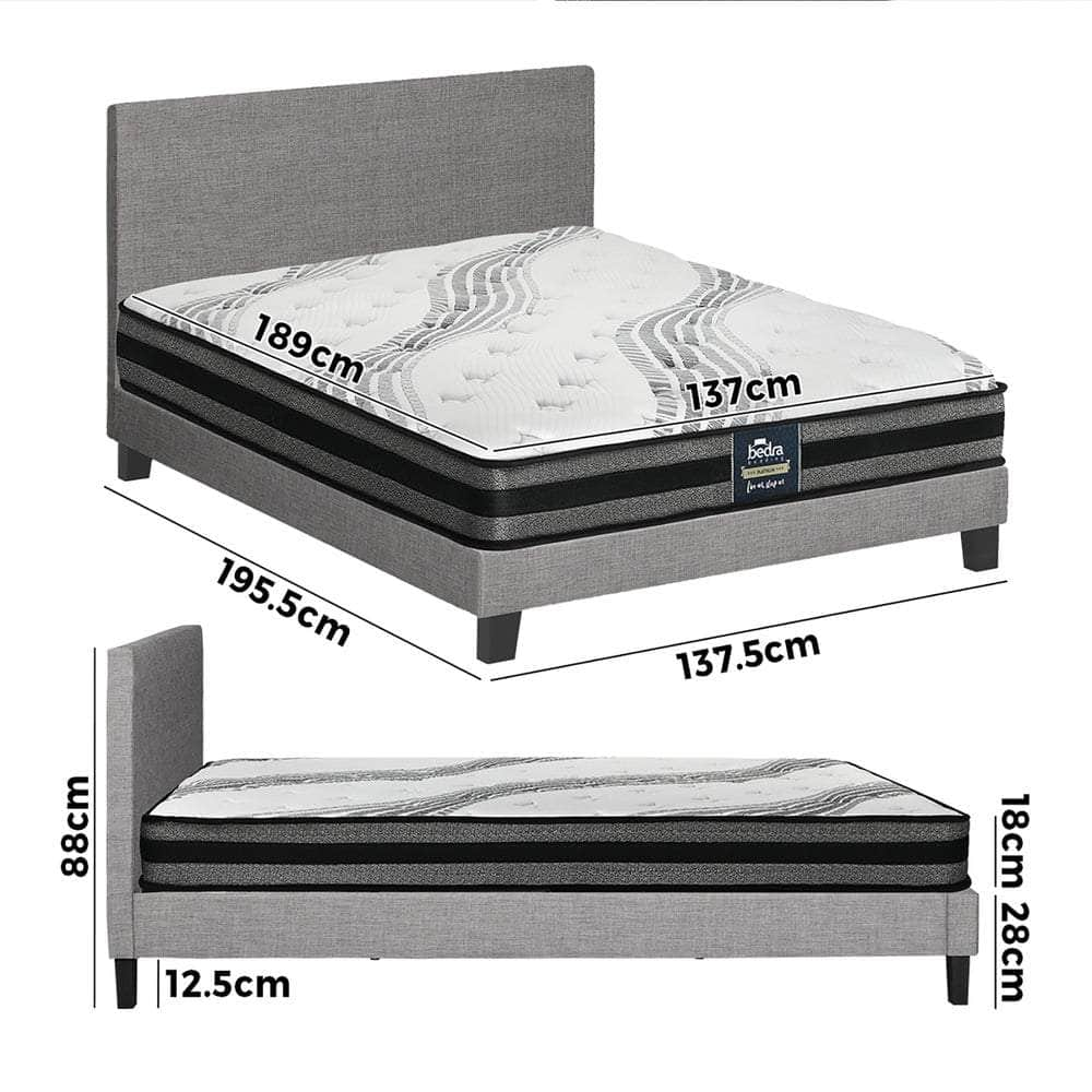 Bed Frame with Mattress Set Grey/White Fabric