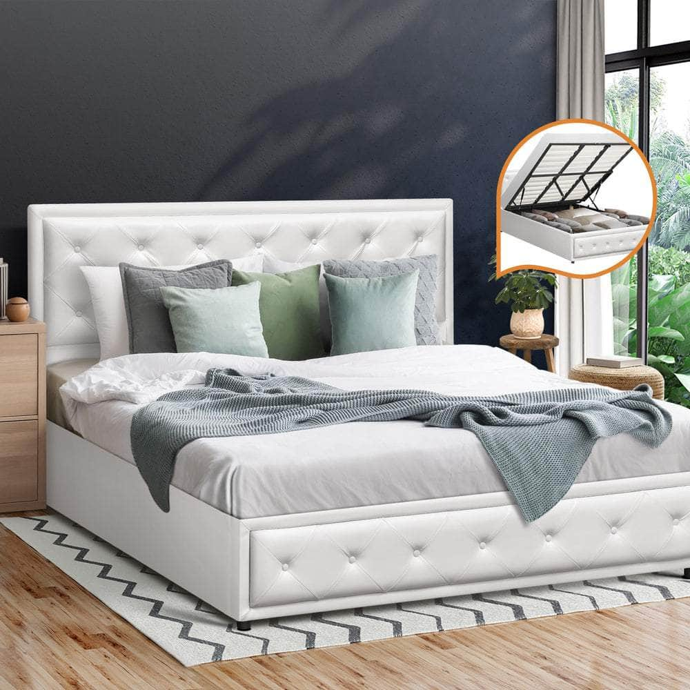 Bed Frame with Storage Space Gas Lift Bed Mattress Base White D/K/KS