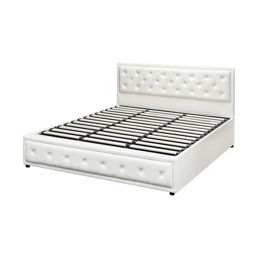 Bed Frame with Storage Space Gas Lift Bed Mattress Base White D/K/KS