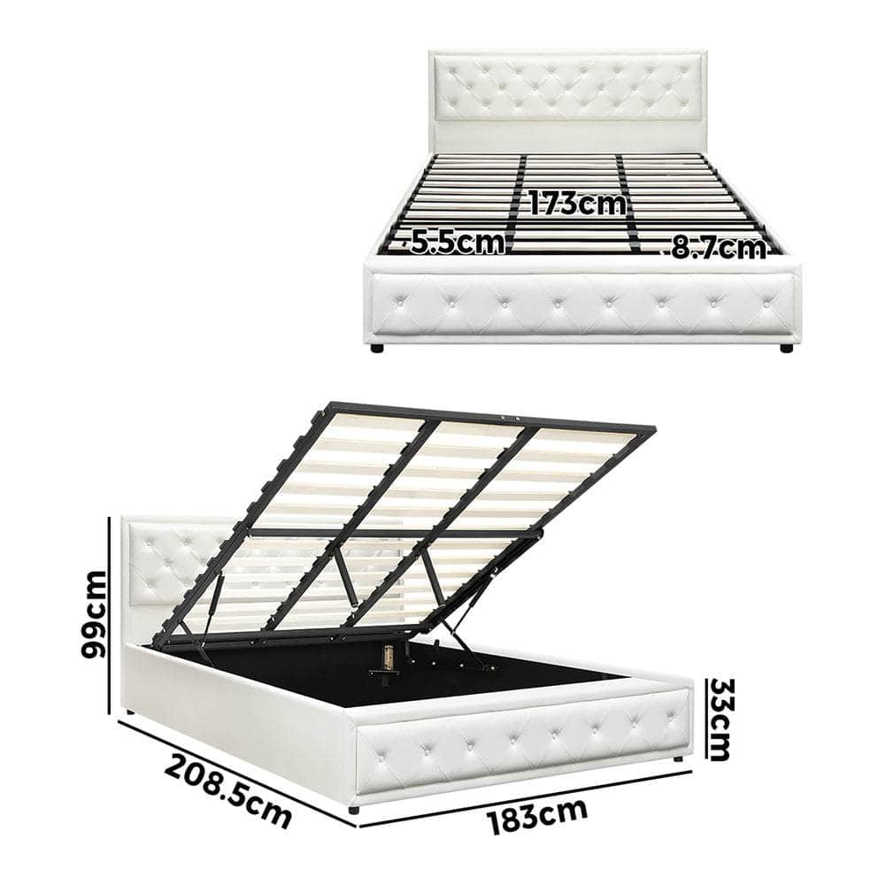 Bed Frame with Storage Space Gas Lift Bed Mattress Base White D/K/KS