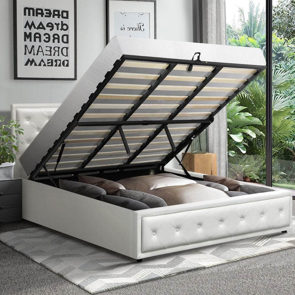 Bed Frame with Storage Space Gas Lift Bed Mattress Base White D/K/KS