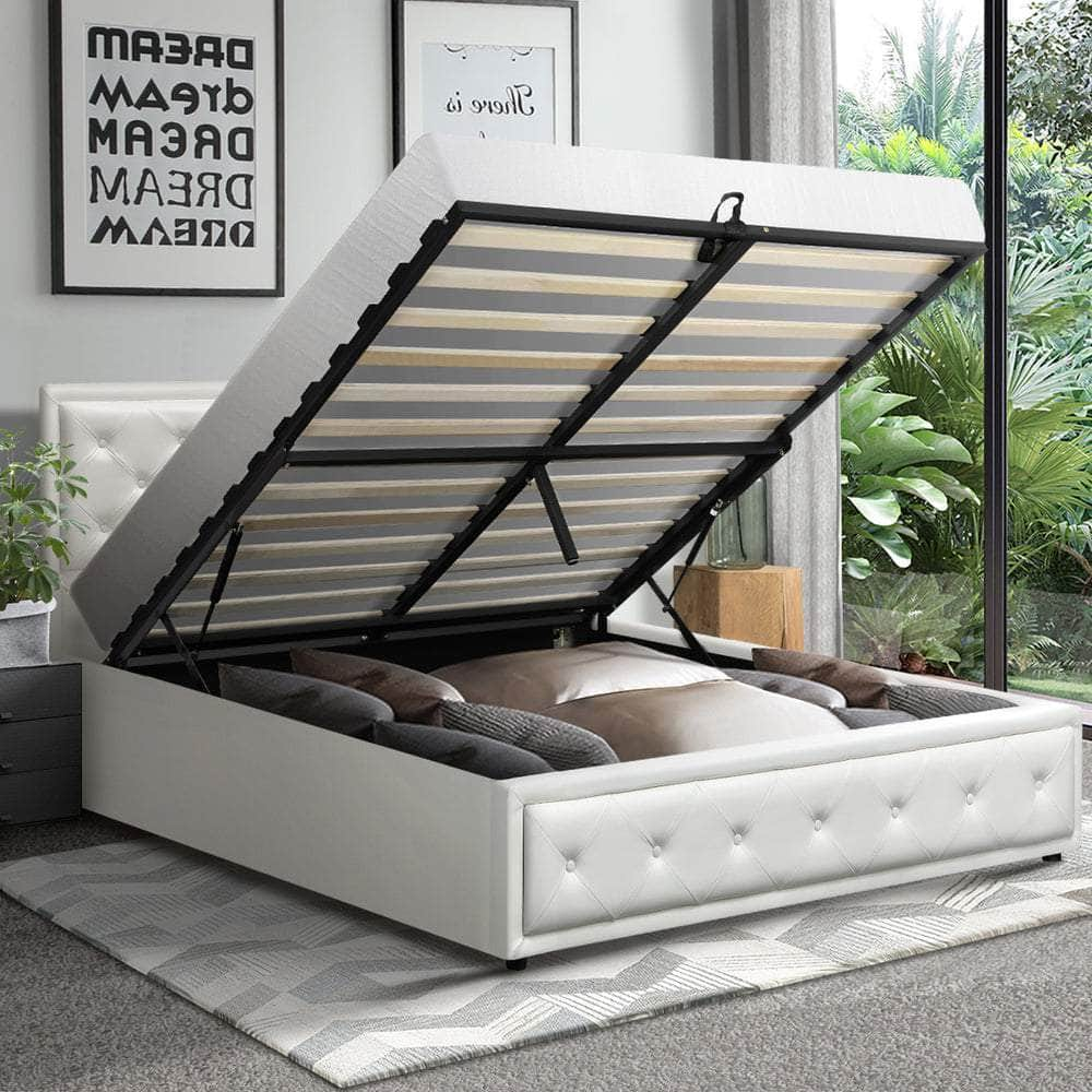 Bed Frame with Storage Space Gas Lift Bed Mattress Base White D/K/KS