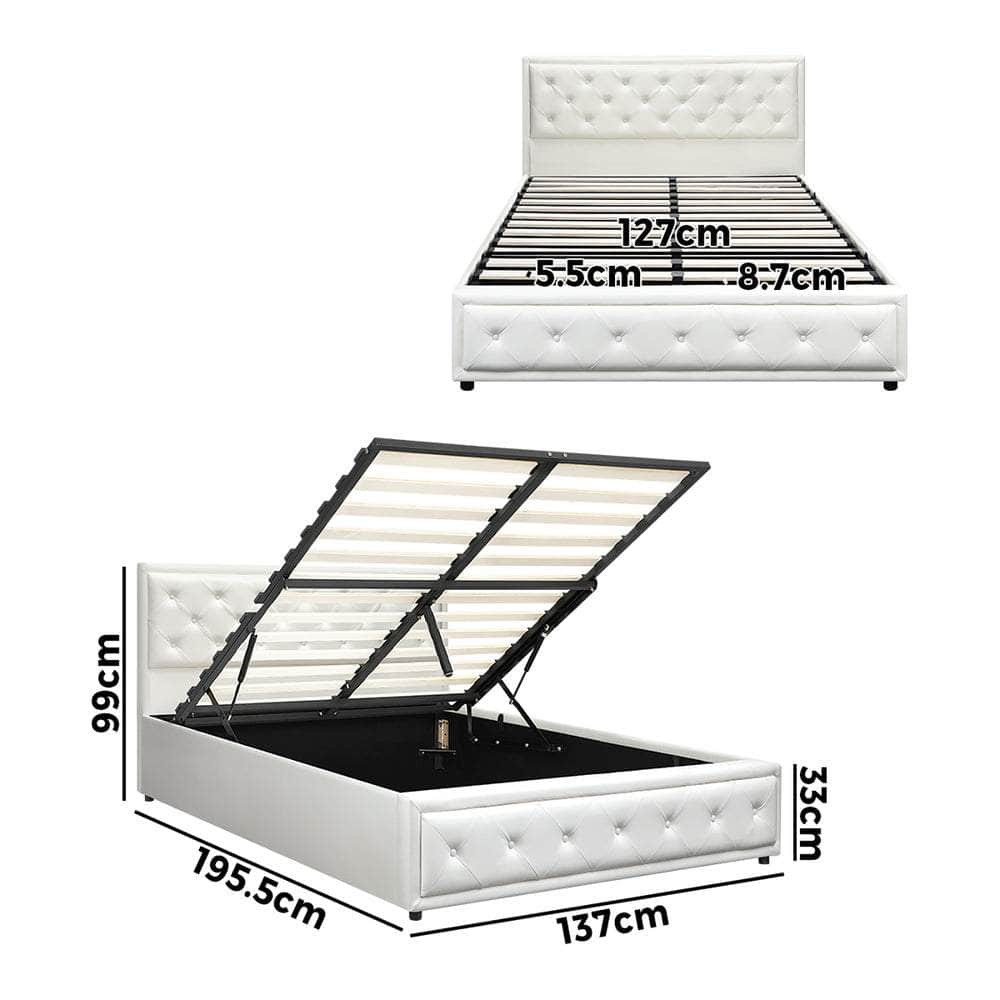 Bed Frame with Storage Space Gas Lift Bed Mattress Base White D/K/KS