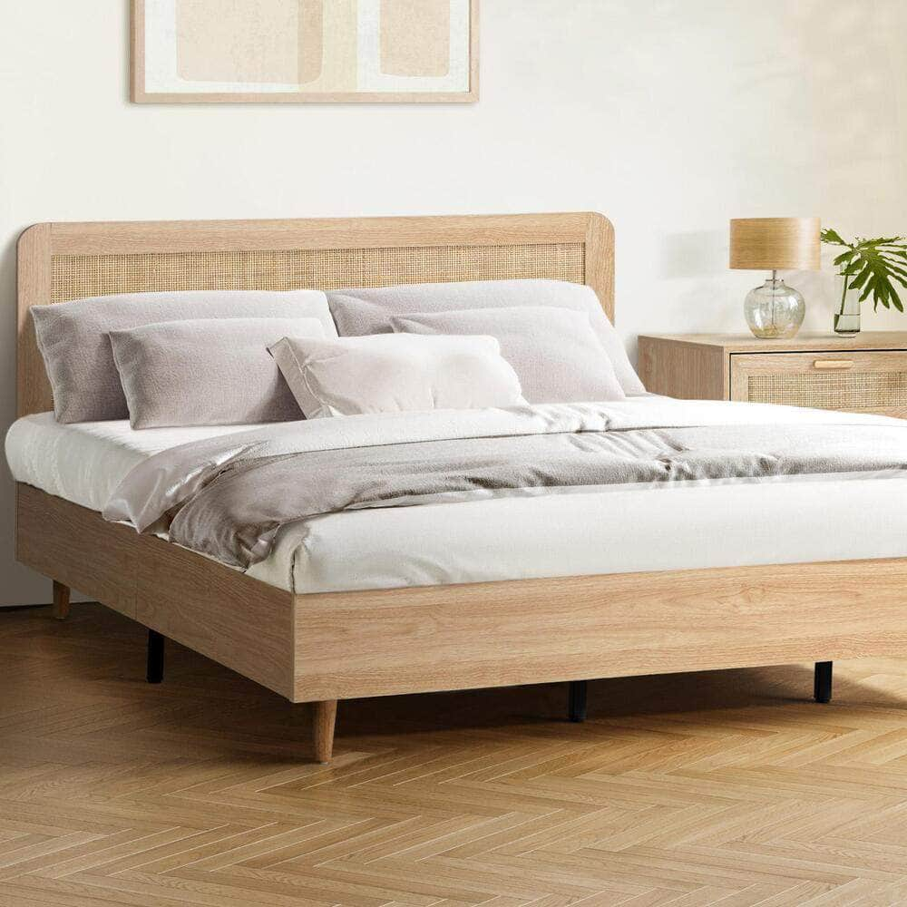 Bed Frame Wooden Bed Frame Rattan Headboard Q/D/K/KS/S