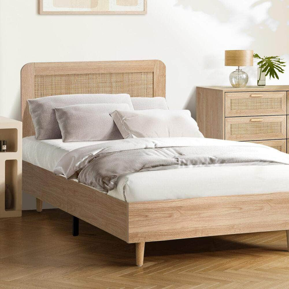 Bed Frame Wooden Bed Frame Rattan Headboard Q/D/K/KS/S