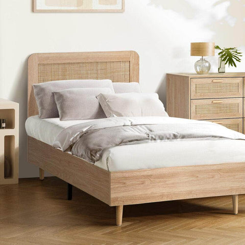 Bed Frame Wooden Bed Frame Rattan Headboard Q/D/K/KS/S