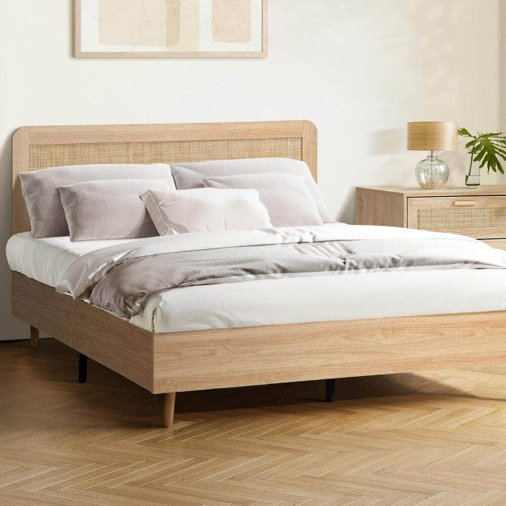 Bed Frame Wooden Bed Frame Rattan Headboard Q/D/K/KS/S