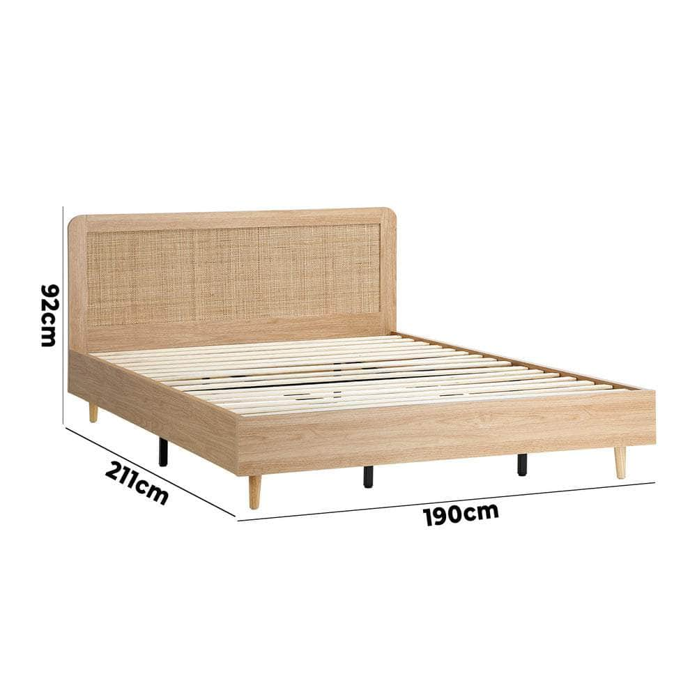 Bed Frame Wooden Bed Frame Rattan Headboard Q/D/K/KS/S