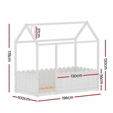 Bed Frame Wooden Kids House Single Frame White Kori