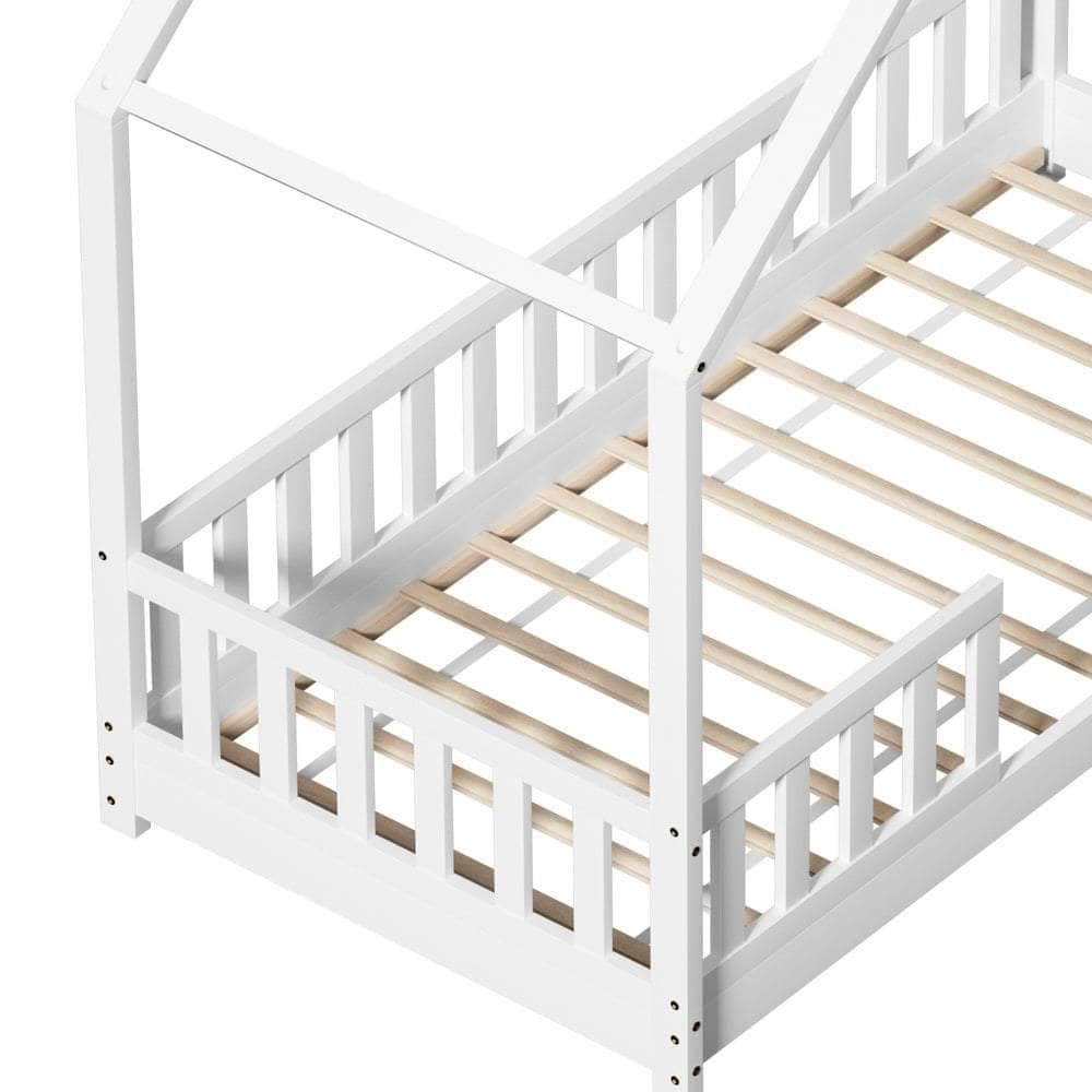 Bed Frame Wooden Kids House Single Frame White Pavo