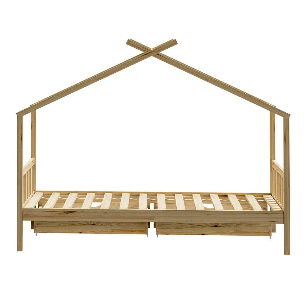 Bed Frame Wooden Kids Single Timber House Beds