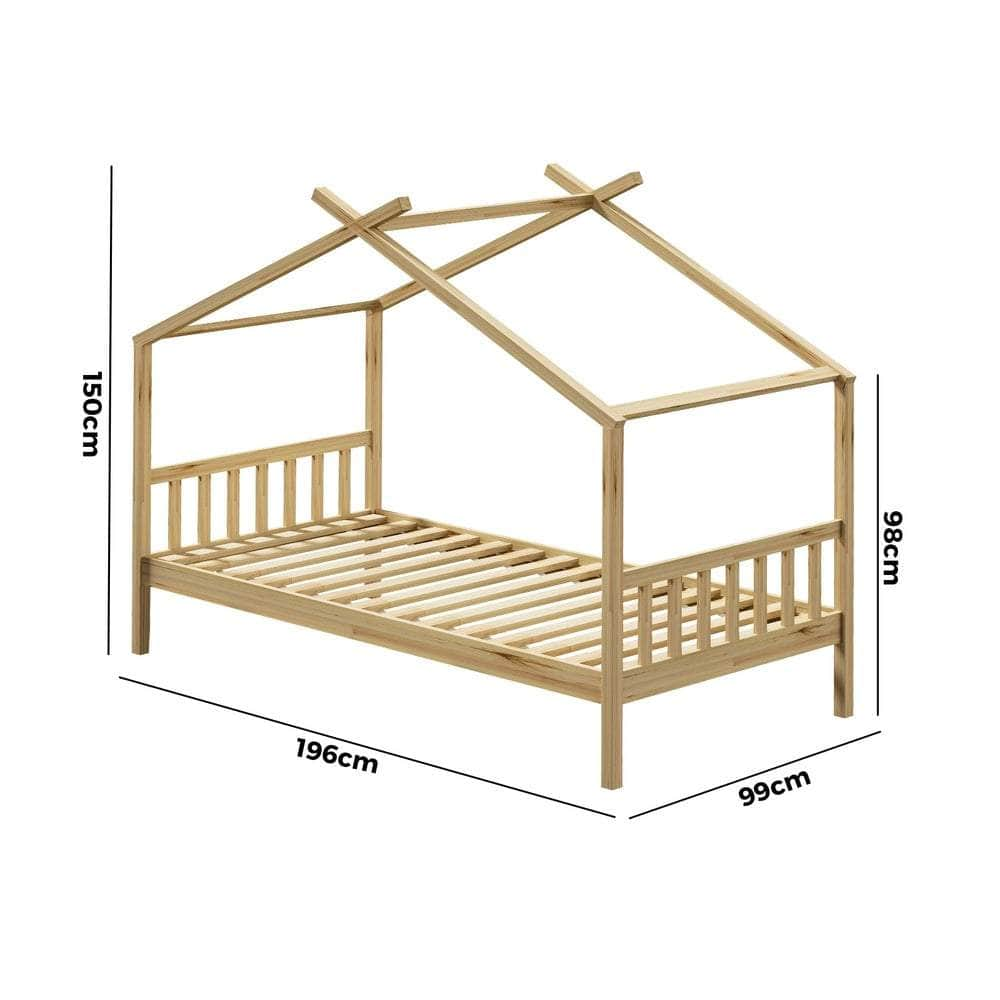 Bed Frame Wooden Kids Single Timber House Beds