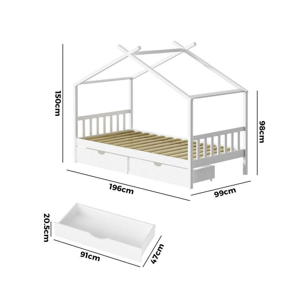 Bed Frame Wooden Kids Single Timber House Beds