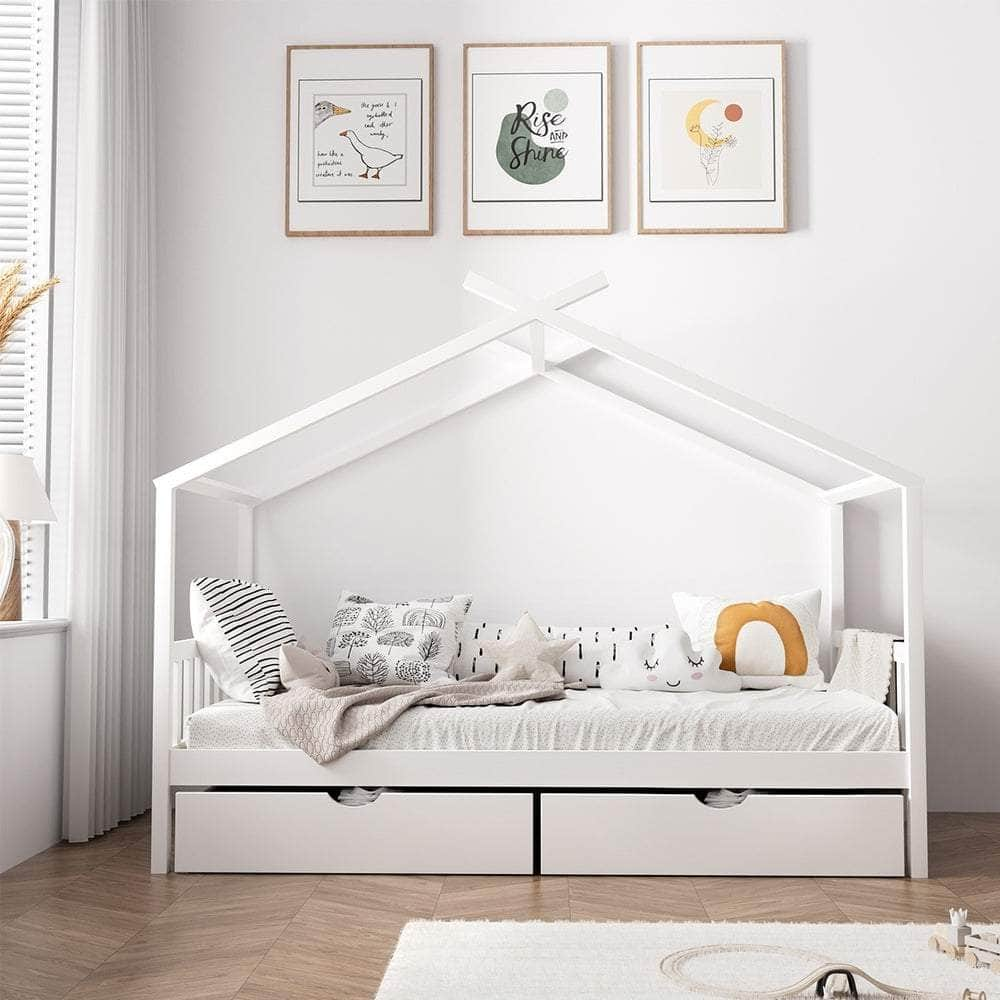 Bed Frame Wooden Kids Single Timber House Beds