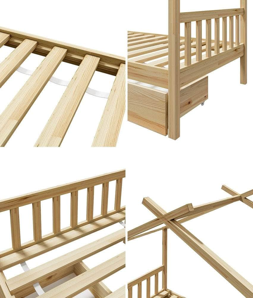 Bed Frame Wooden Kids Single Timber House Beds