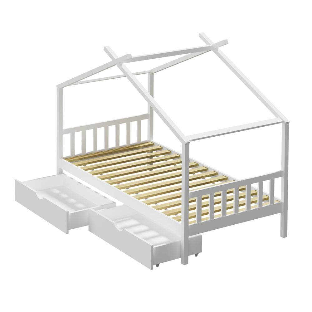 Bed Frame Wooden Kids Single Timber House Beds