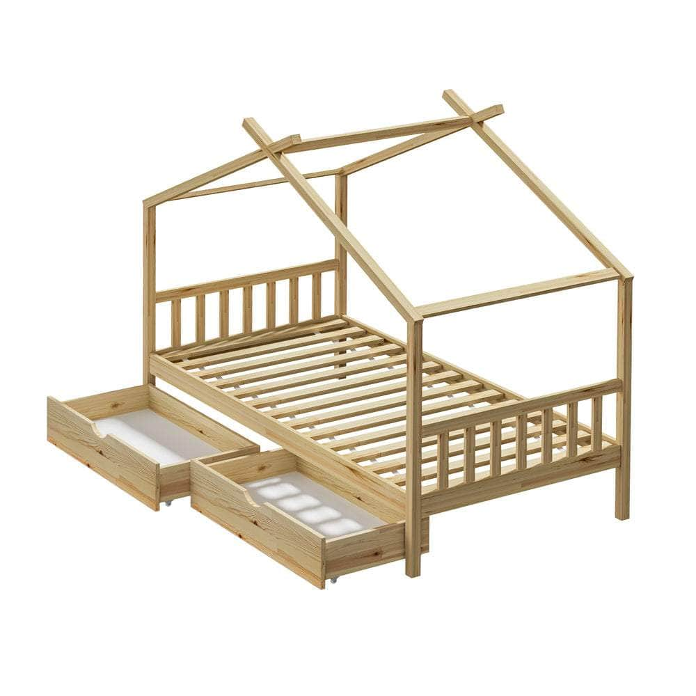 Bed Frame Wooden Kids Single Timber House Beds