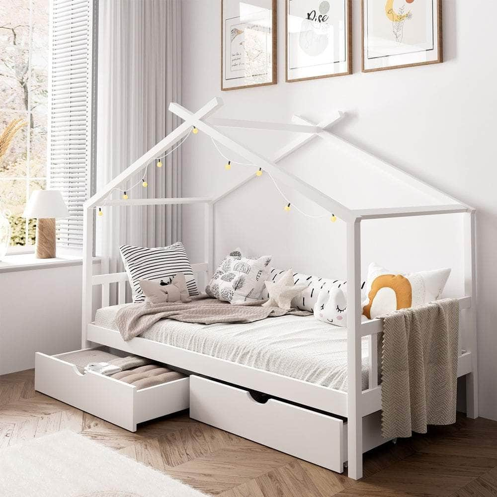 Bed Frame Wooden Kids Single Timber House Beds