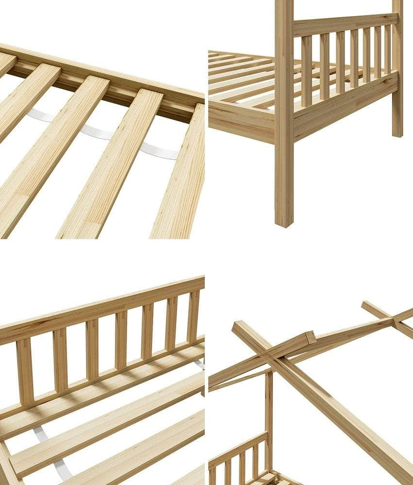 Bed Frame Wooden Kids Single Timber House Beds