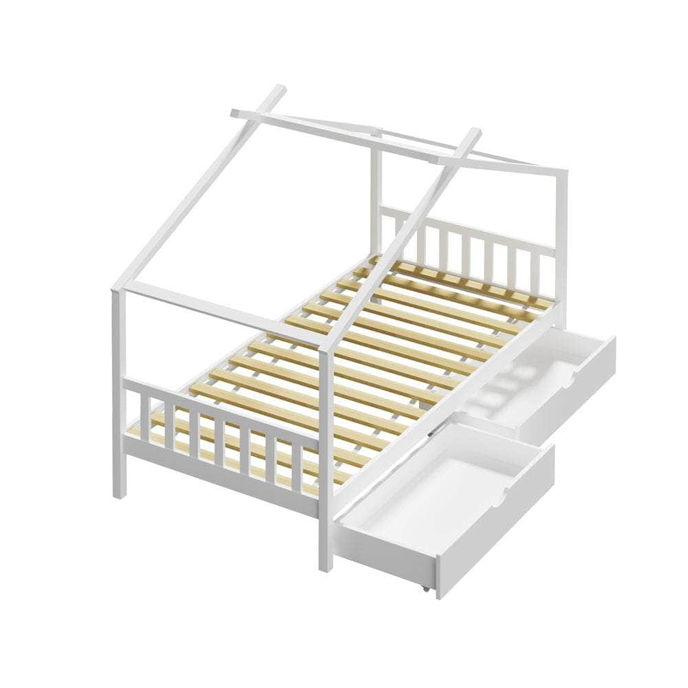 Bed Frame Wooden Kids Single Timber House Beds