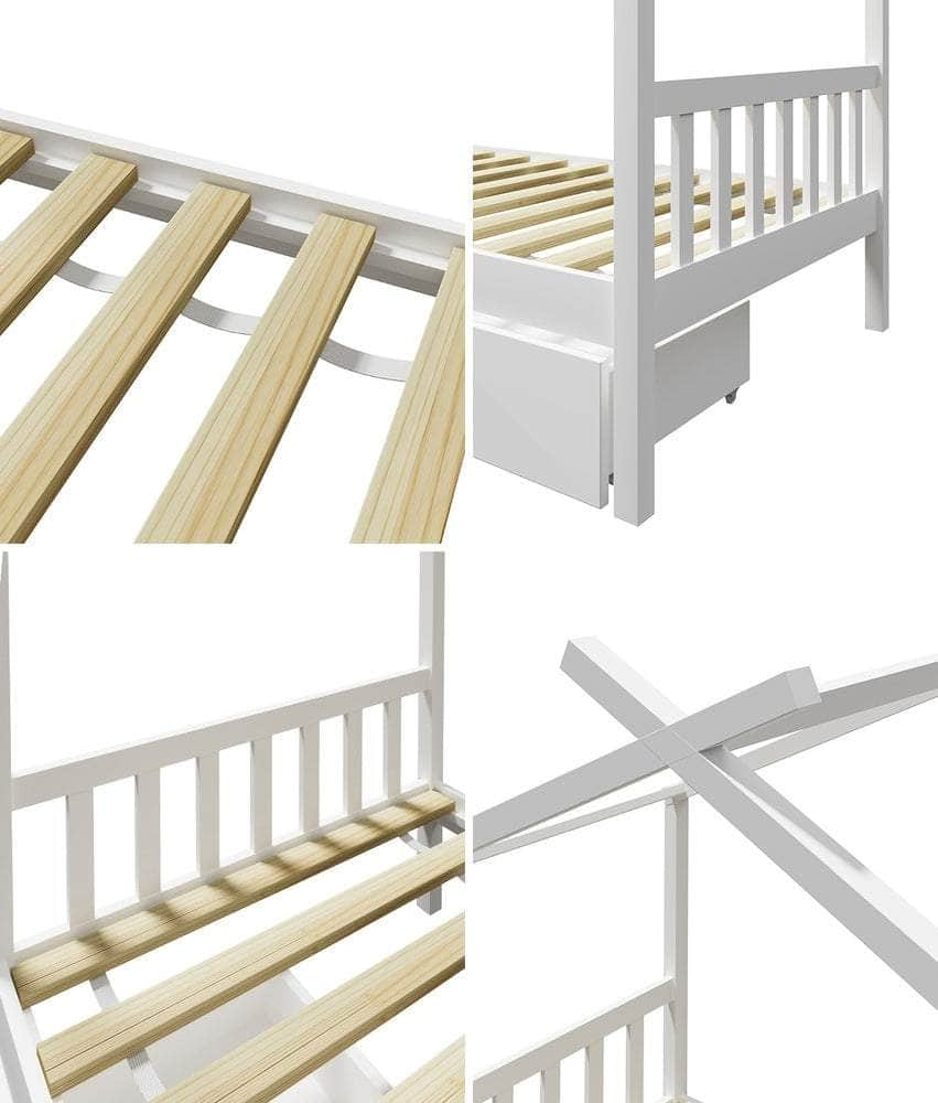 Bed Frame Wooden Kids Single Timber House Beds