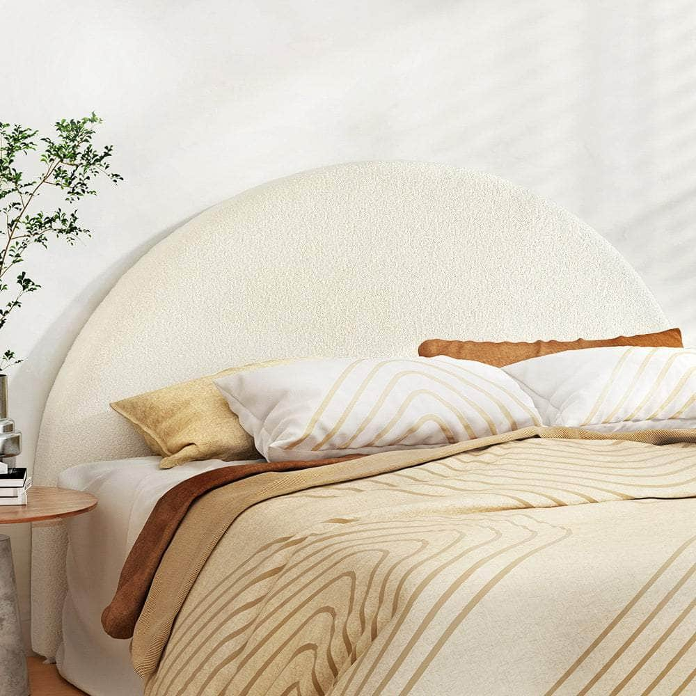 Bed Head Headboard Bed Frame King Boucle - GREI White