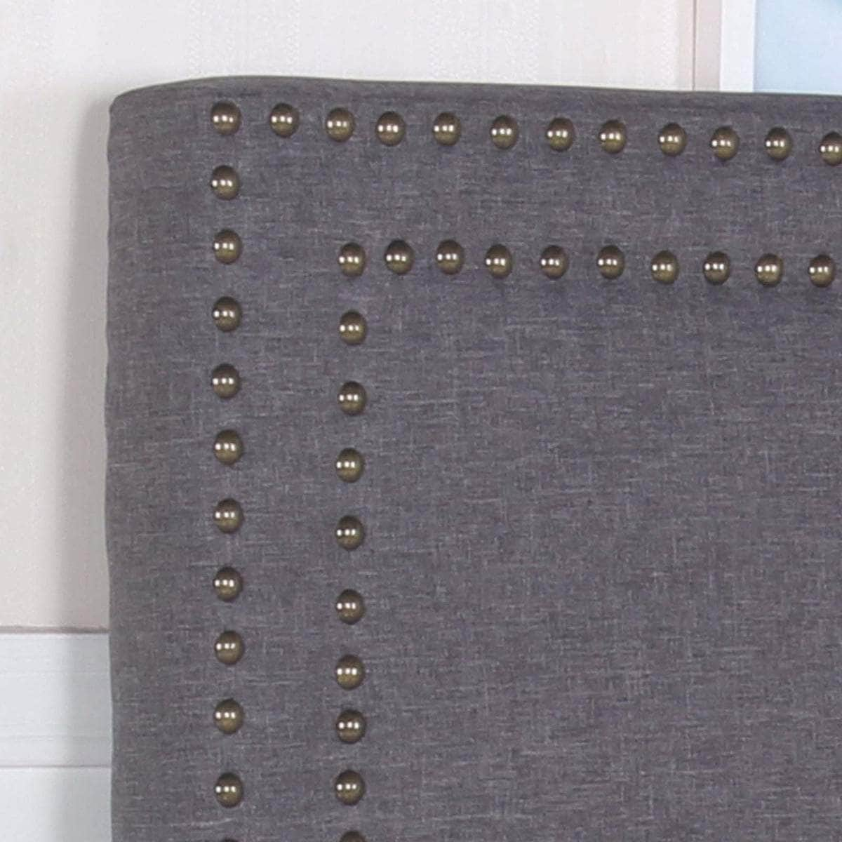 Bed Head Queen Charcoal Headboard Upholstery Fabric Studded