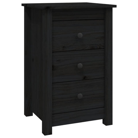 Bedside Cabinet Black Solid Wood Pine