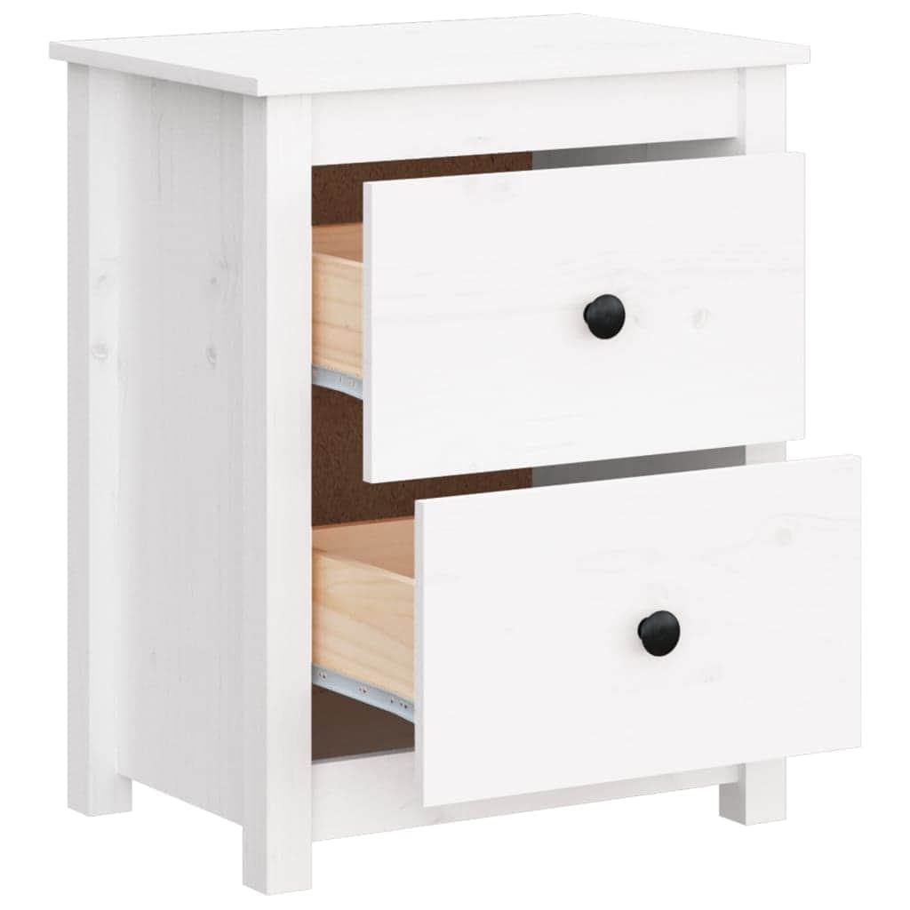 Bedside Cabinet White Solid Wood Pine