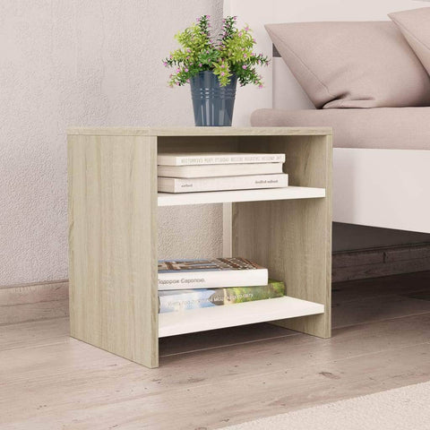 Bedside Cabinets 2 pcs White and Sonoma Oak Chipboard