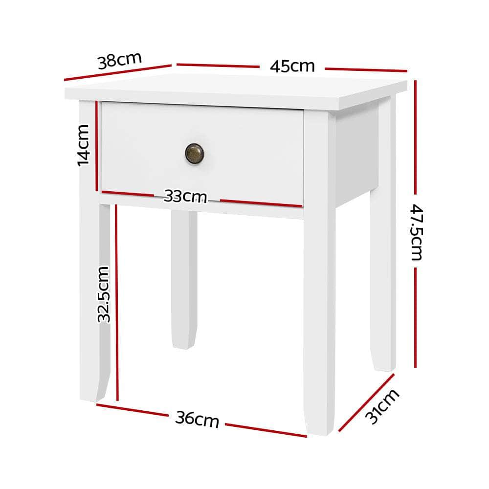 Bedside Table 1 Drawer - BOW White