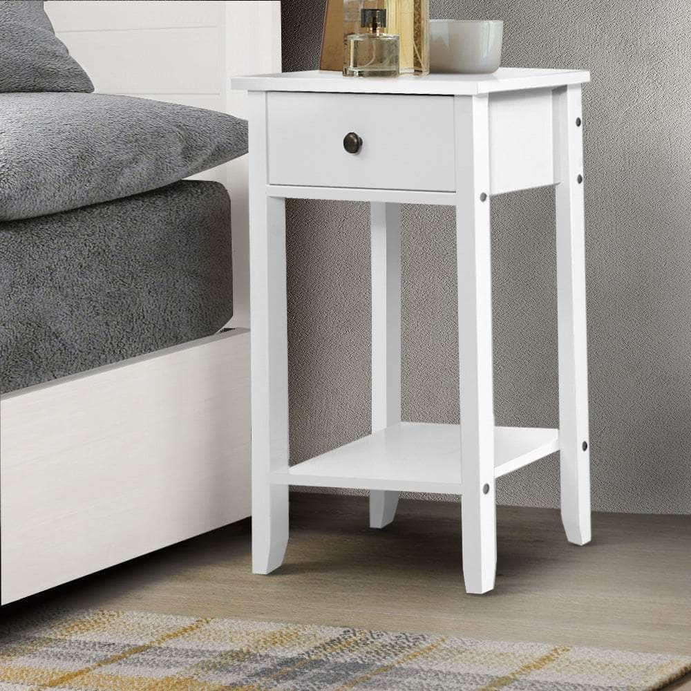 Bedside Table 1 Drawer with Shelf - BOWIE White