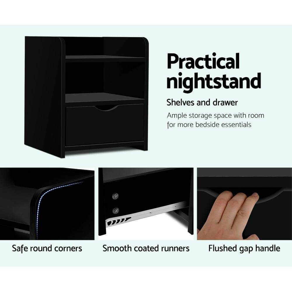 Bedside Table 1 Drawer with Shelf - FARA Black