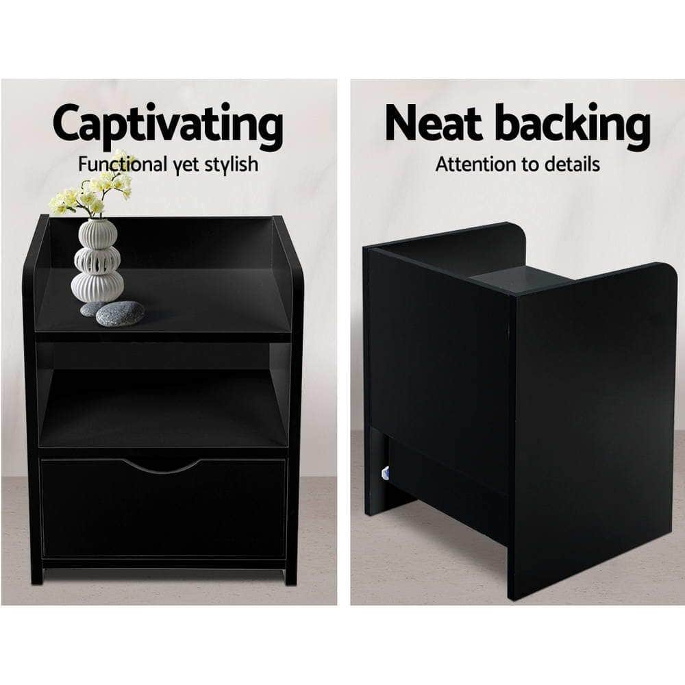 Bedside Table 1 Drawer with Shelf - FARA Black