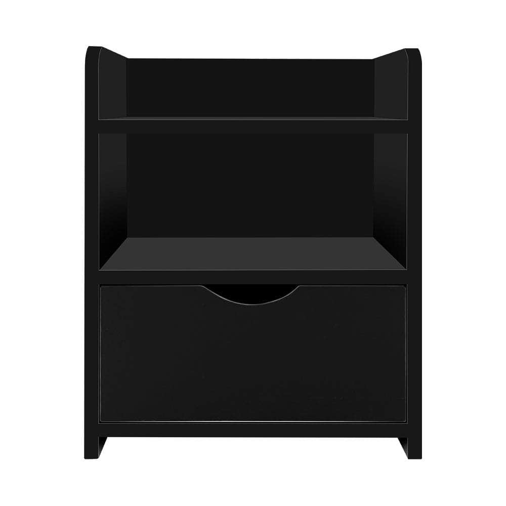 Bedside Table 1 Drawer with Shelf - FARA Black