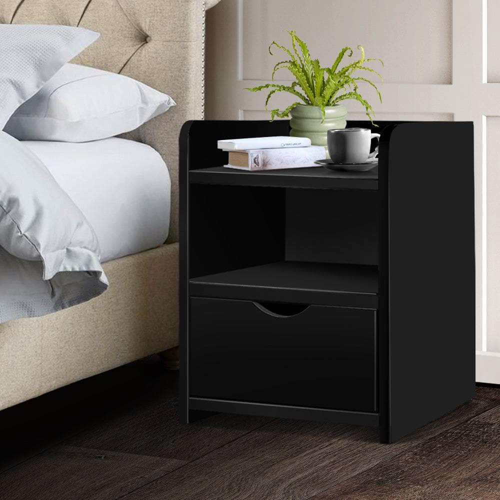 Bedside Table 1 Drawer with Shelf - FARA Black