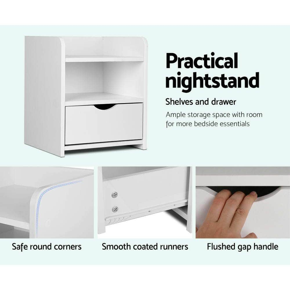 Bedside Table 1 Drawer with Shelf - FARA White