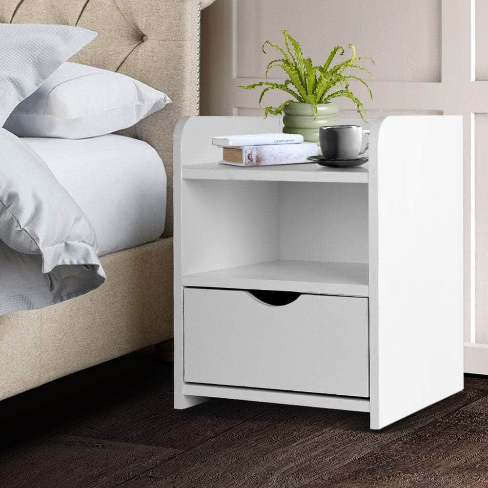 Bedside Table 1 Drawer with Shelf - FARA White