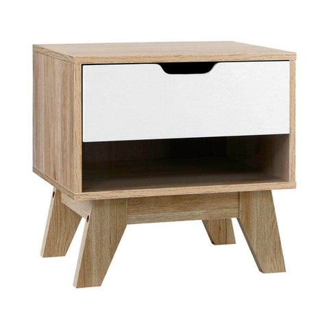 Bedside Table 1 Drawer with Shelf - IKER White & Oak