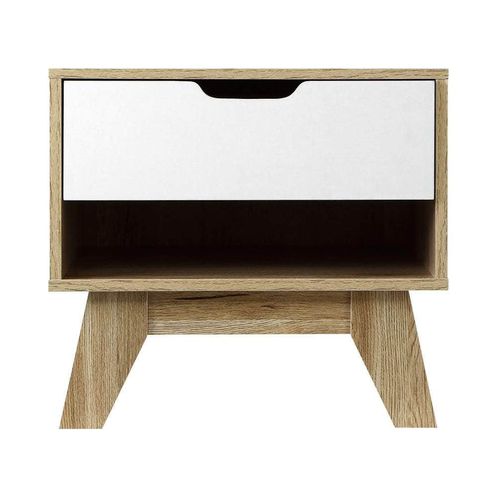 Bedside Table 1 Drawer with Shelf - IKER White & Oak