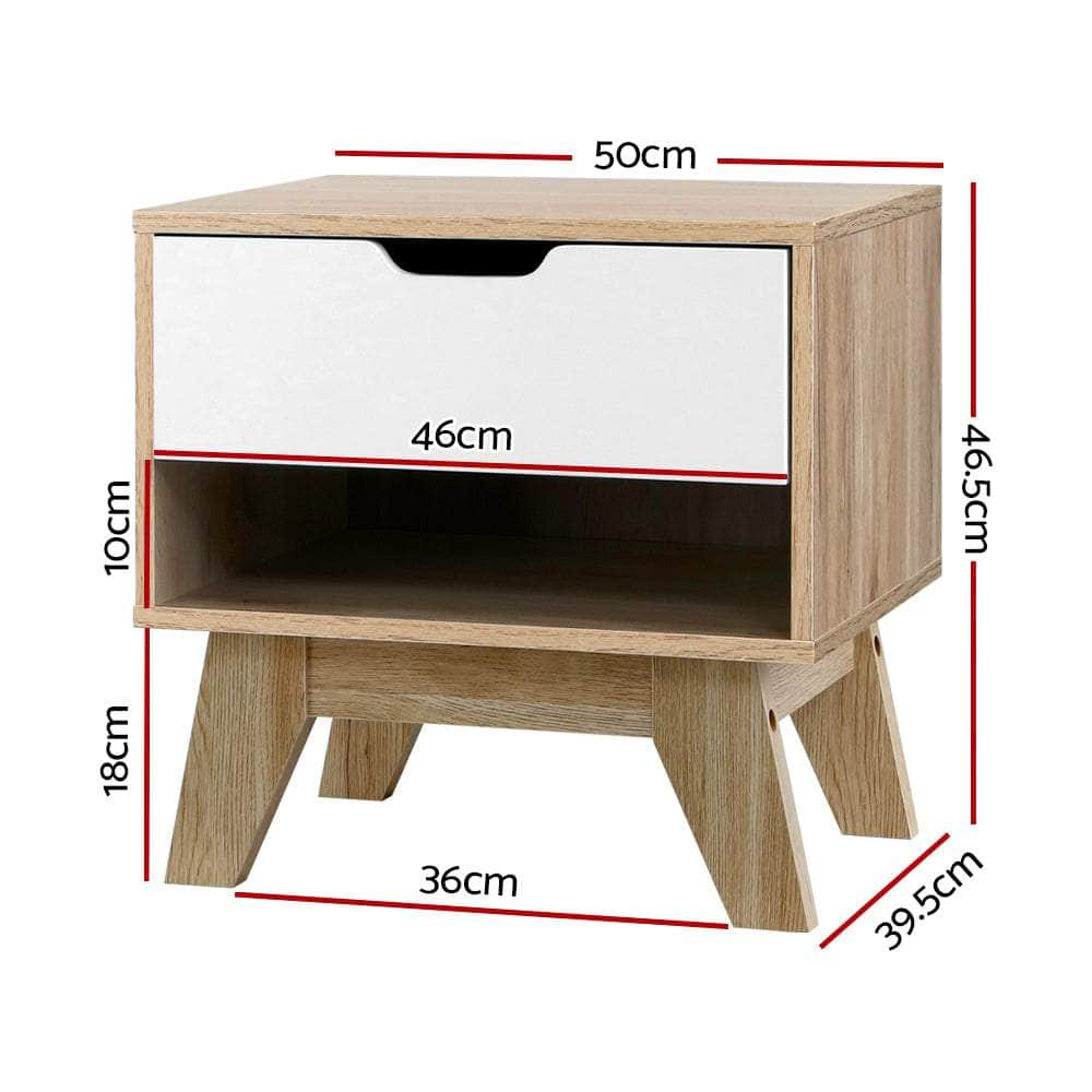 Bedside Table 1 Drawer with Shelf - IKER White & Oak