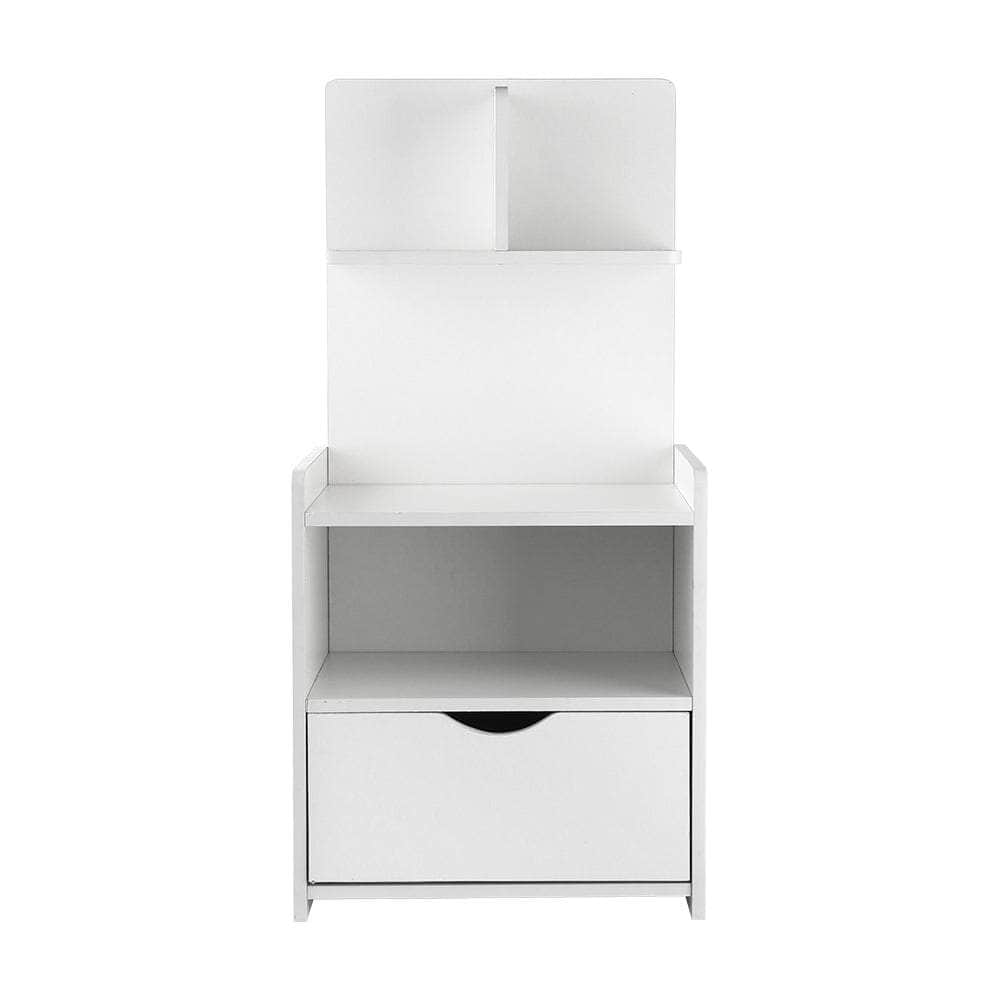 Bedside Table 1 Drawer with Shelves - EVERMORE White