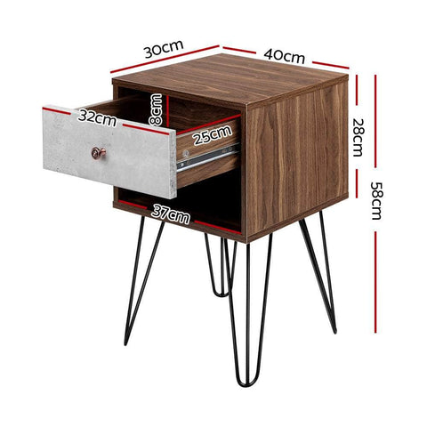 Bedside Table 1 Drawers with Shelf - LARS