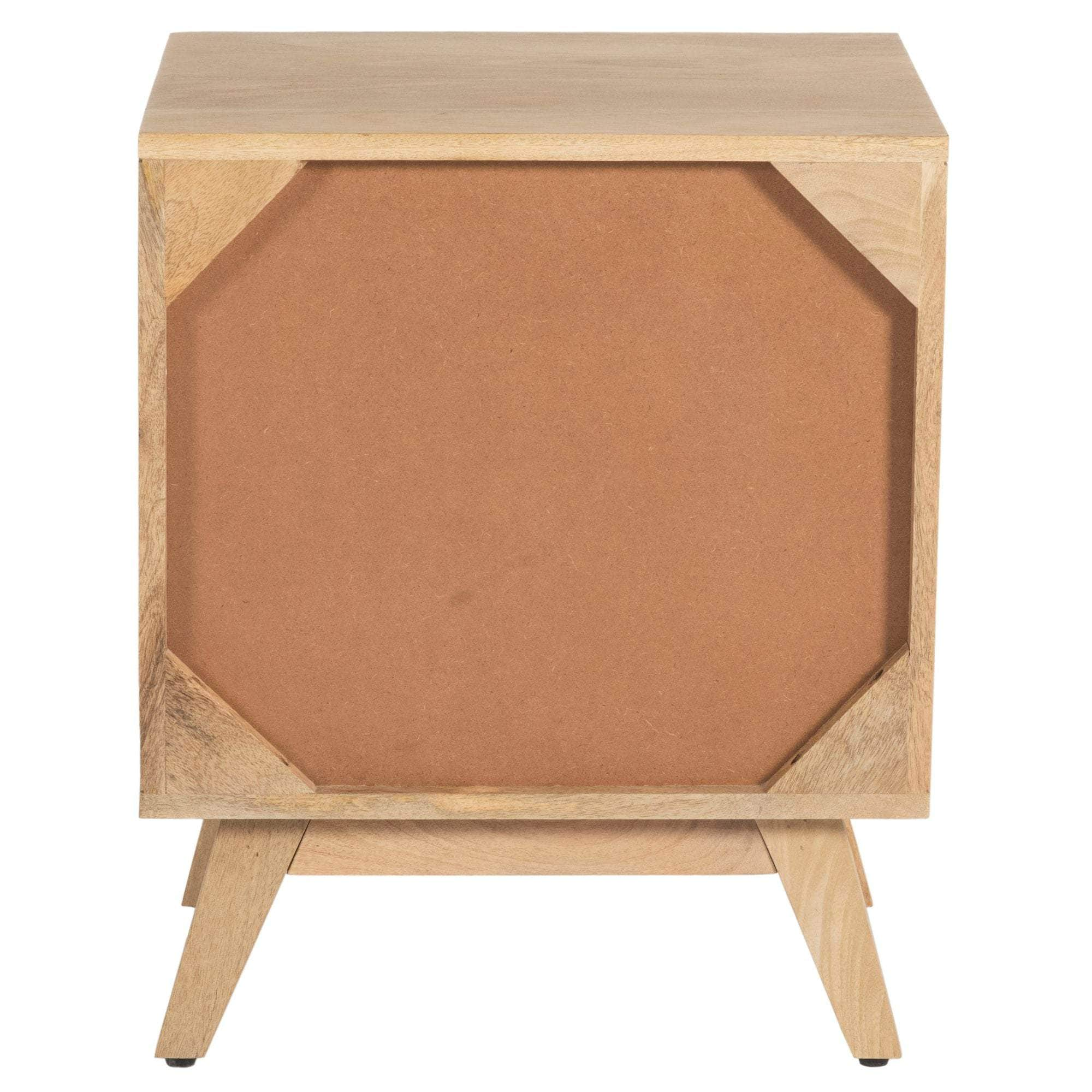 Bedside Table 2 Drawer Storage Cabinet Solid Mango Wood Rattan Natural