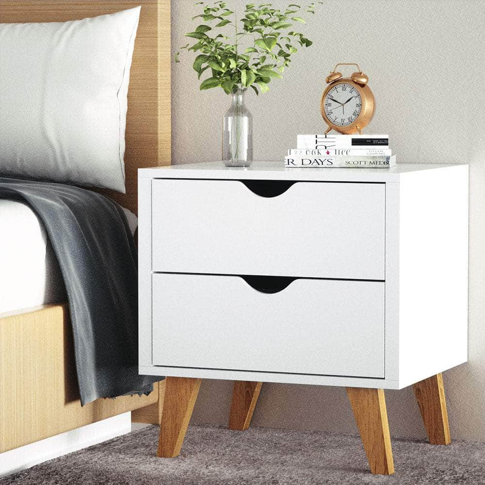 Bedside Table 2 Drawers - ANDERS White