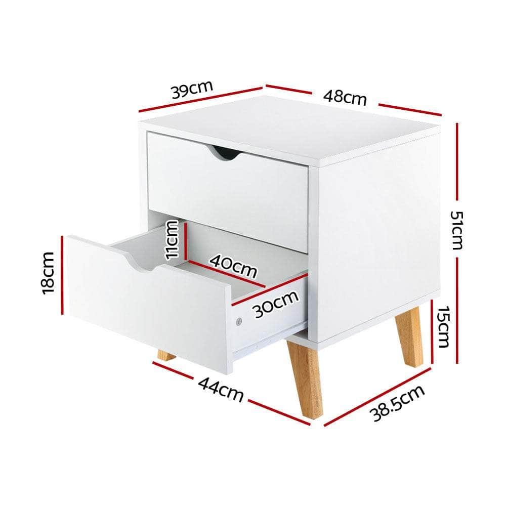 Bedside Table 2 Drawers - ANDERS White