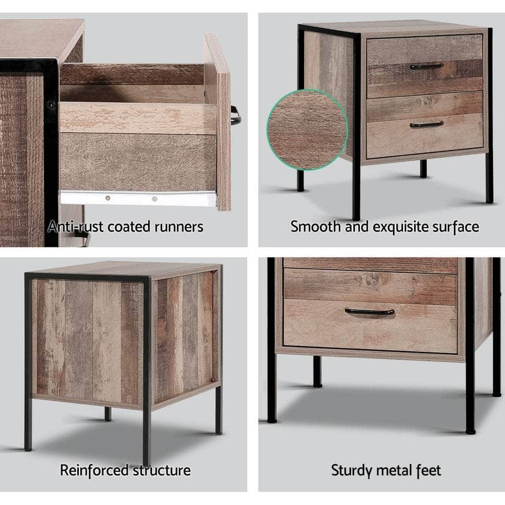 Bedside Table 2 Drawers - BARNLY